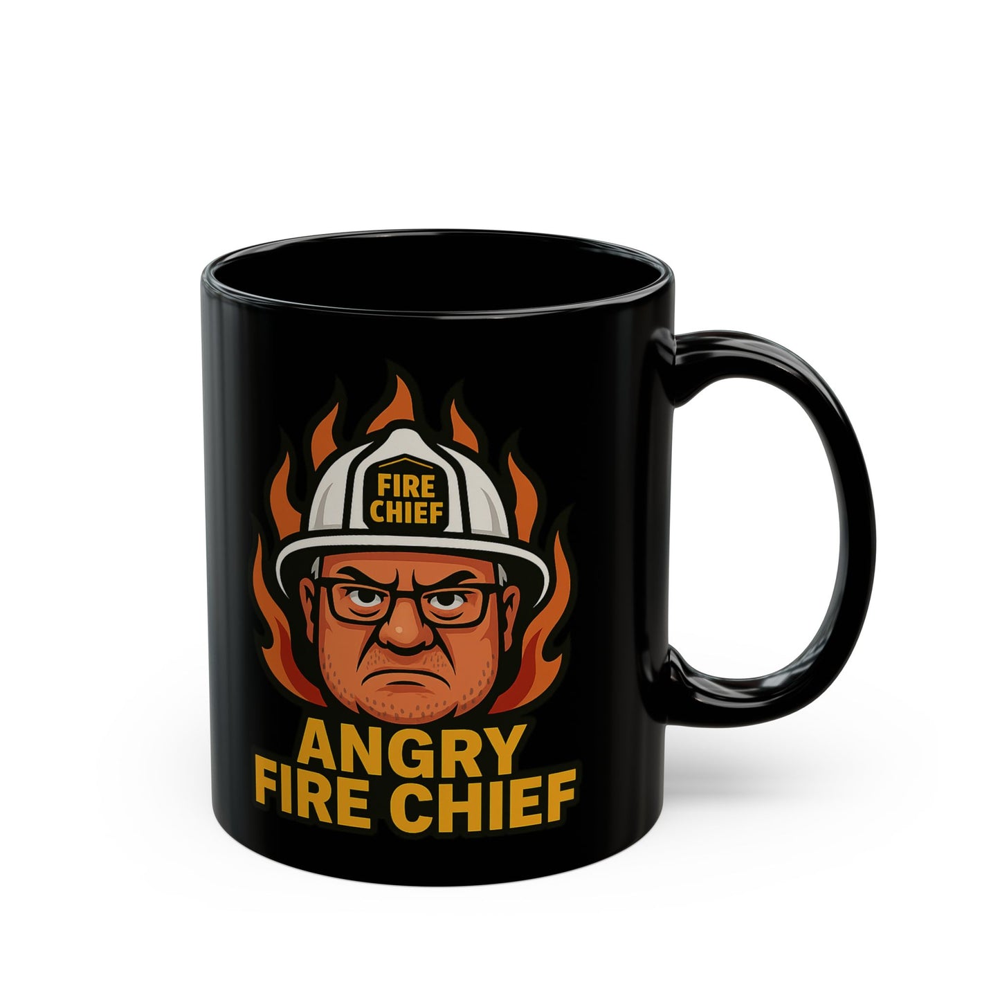 Angry Fire Chief Mug - Black Ceramic Coffee Cup for Firefighters