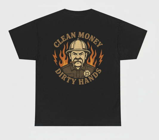 Bold Graphic Unisex Heavy Cotton Tee - Clean Money, Dirty Hands Design