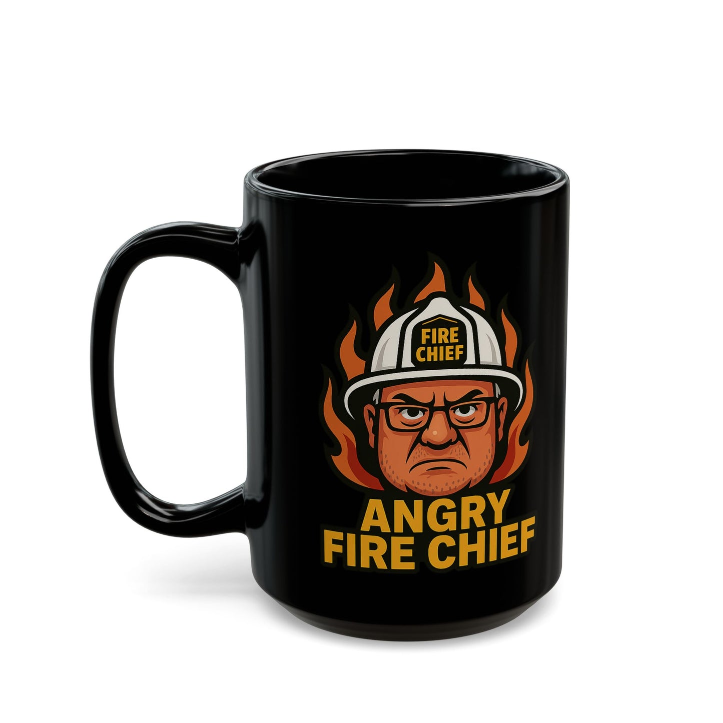 Angry Fire Chief Mug - Black Ceramic Coffee Cup for Firefighters