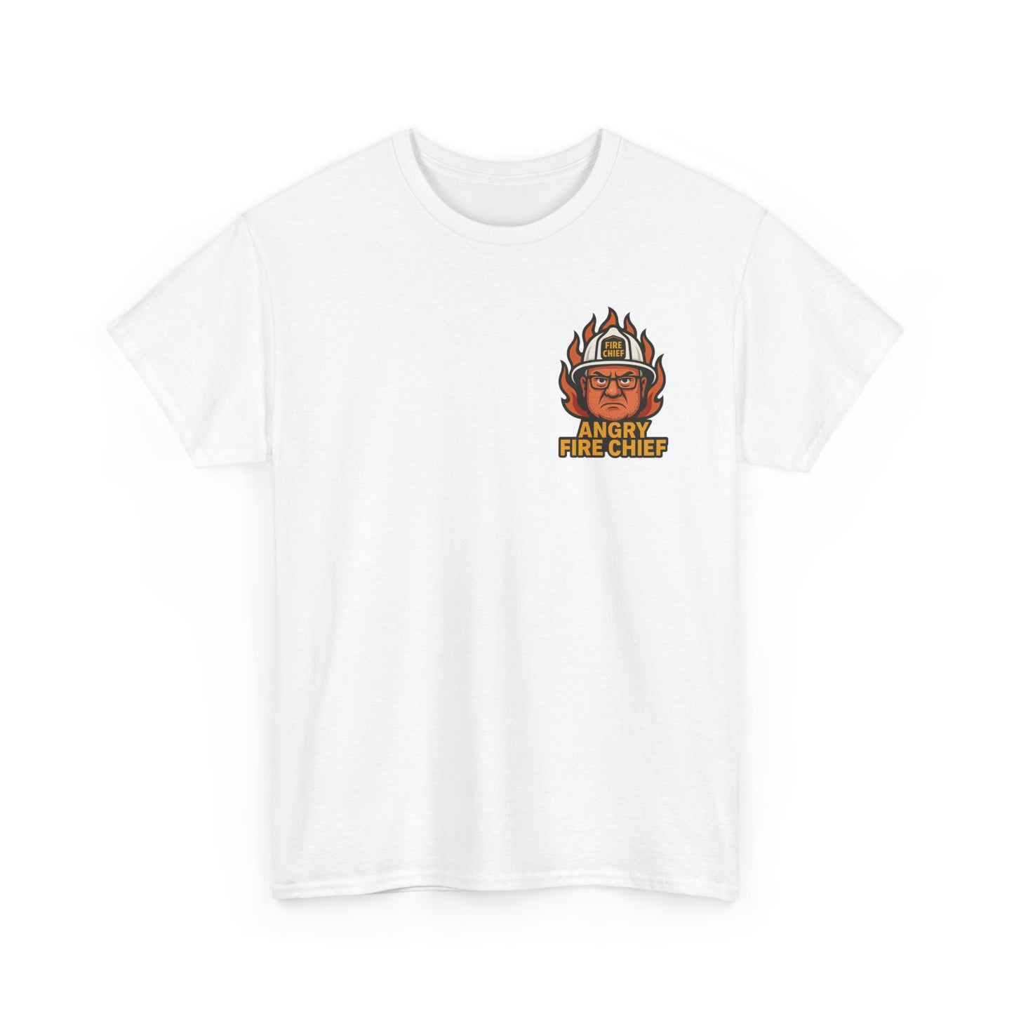 Angry Fire Chief Tee – Unisex Heavy Cotton Shirt, Casual Wear, Gift for Firefighters, Motivational Tee, Everyday Apparel
